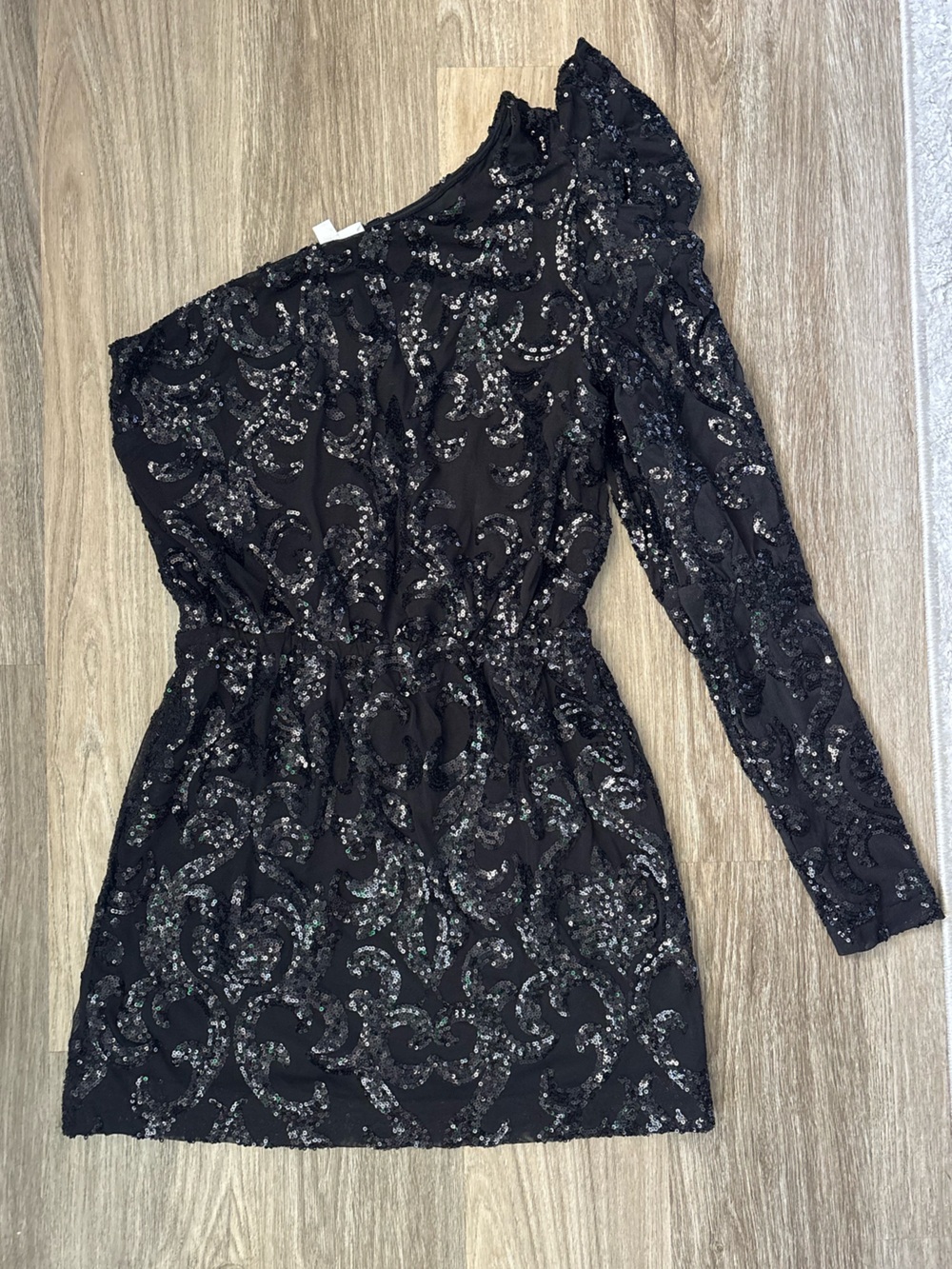 Whiteroom + Cactus Black Sequin One Sleeve Romper Mini Dress Glam Party Size XS